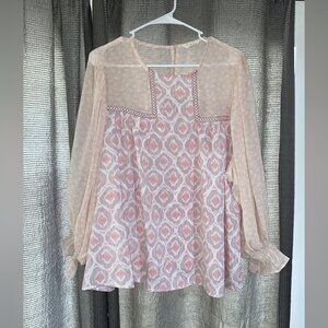 Entro Top Women’s Medium Pink Boho Peasant Cottagecore Long Sleeve Blouse